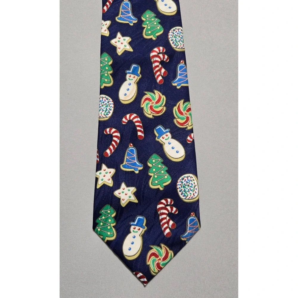 Keith Daniels Christmas Sugar Cookie Holiday Silk Necktie Snowman Canes 60x4